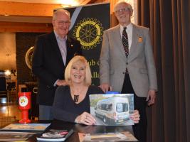 Val Ferguson OBE with President John Kilby and speakers host David Mackie